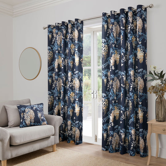 Wisteria Eyelet Curtains in Navy