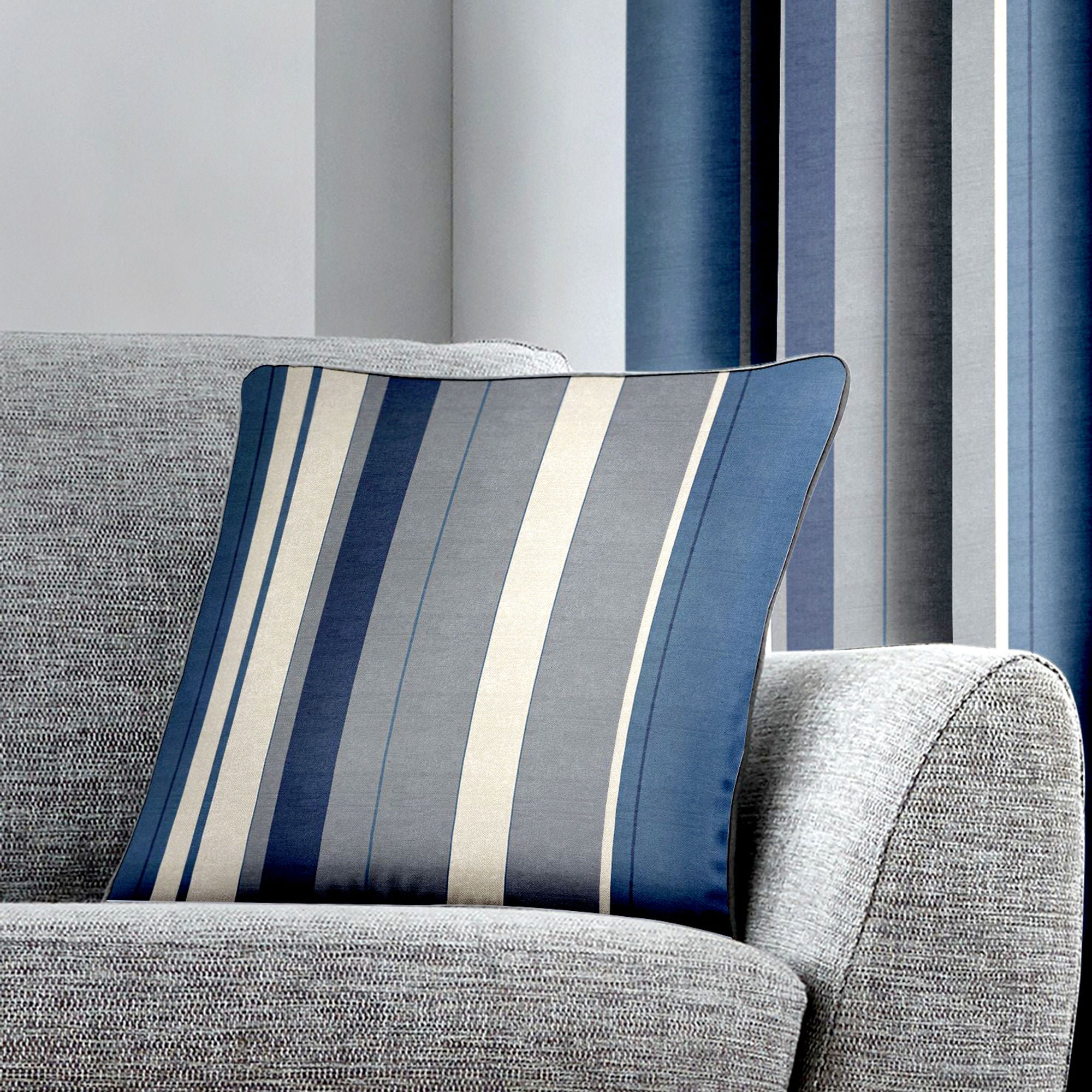 Whitworth Stripe Cushion by Fusion in Blue 43 x 43cm - Cushion - Fusion