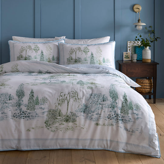 Willow Tree Scene Duvet Cover Set in Blue
