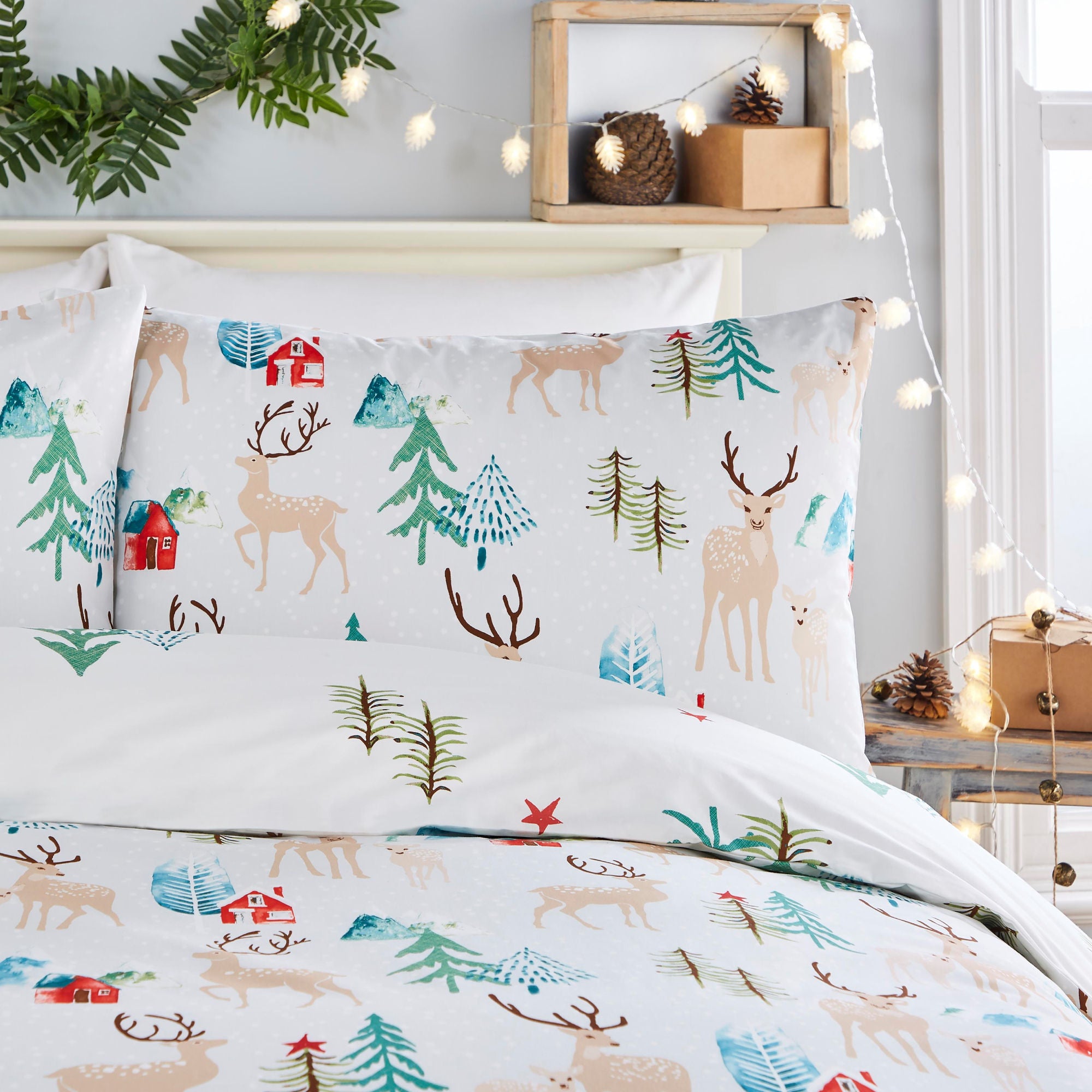 Winter Stag Duvet Cover Set by Fusion Christmas in Multi - Duvet Cover Set - Fusion Christmas
