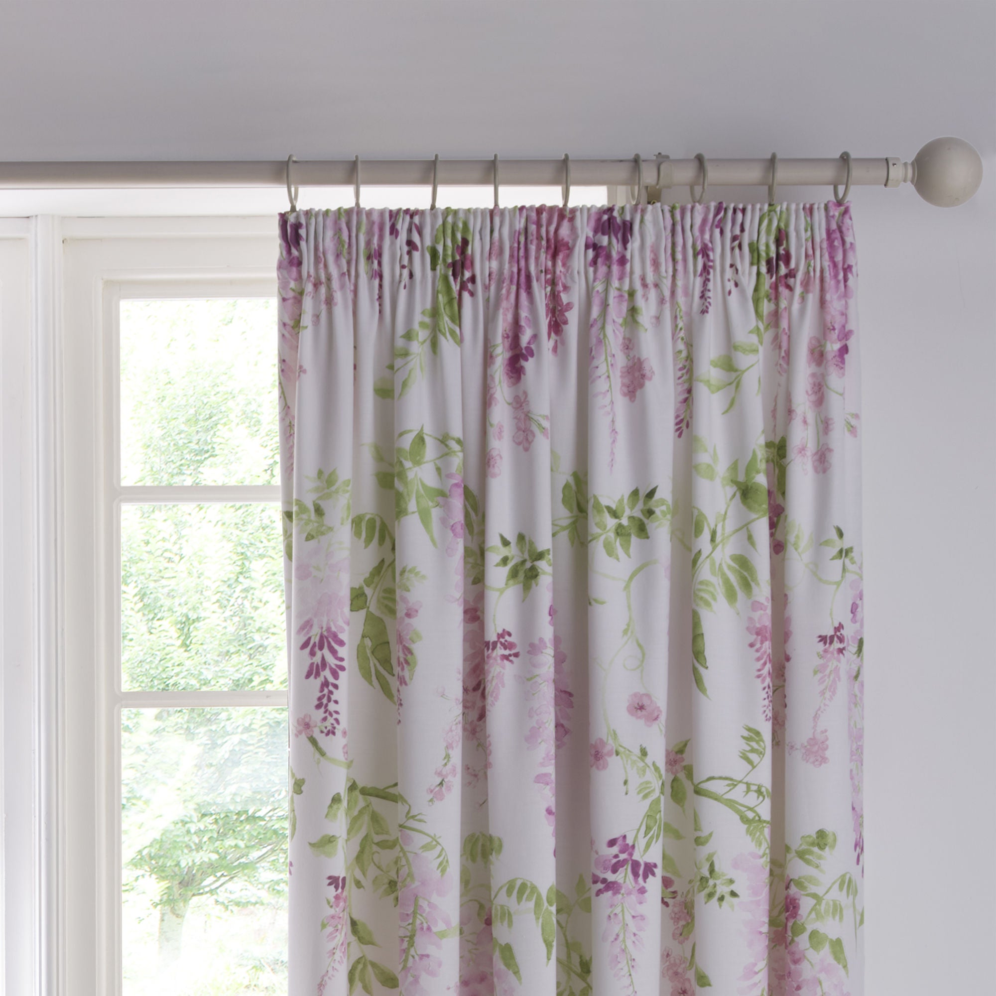 Wisteria Pair of Pencil Pleat Curtains With Tie-Backs by Dreams & Drapes Design in Pink - Pair of Pencil Pleat Curtains With Tie-Backs - Dreams & Drapes Design