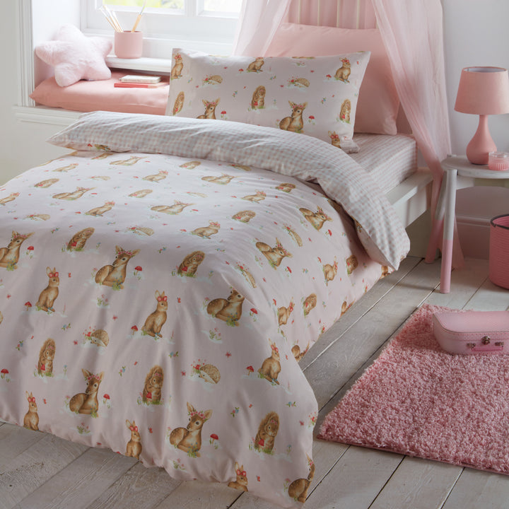 Woodland Friends Duvet Cover Set by Bedlam in Pink - Duvet Cover Set - Bedlam