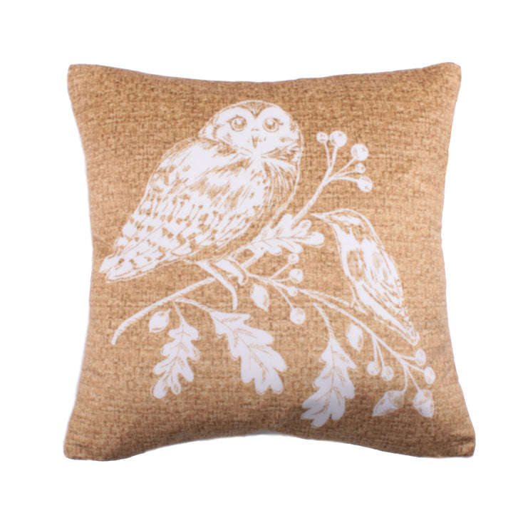 Woodland Owls Cushion by Dreams & Drapes Lodge in Ochre 43 x 43cm - Cushion - Dreams & Drapes Lodge