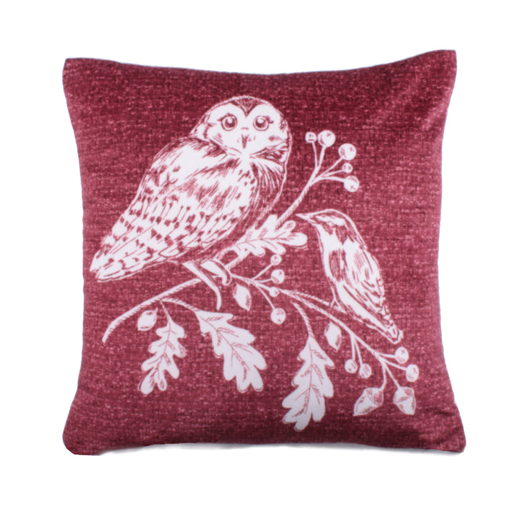 Woodland Owls Cushion by Dreams & Drapes Lodge in Red 43 x 43cm - Cushion - Dreams & Drapes Lodge