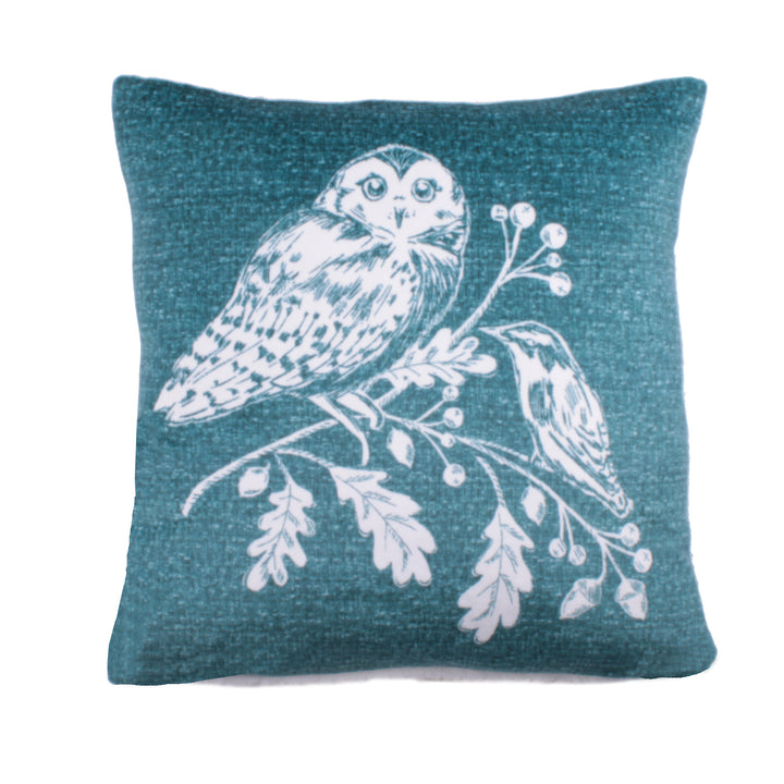 Woodland Owls Cushion by Dreams & Drapes Lodge in Teal 43 x 43cm - Cushion - Dreams & Drapes Lodge