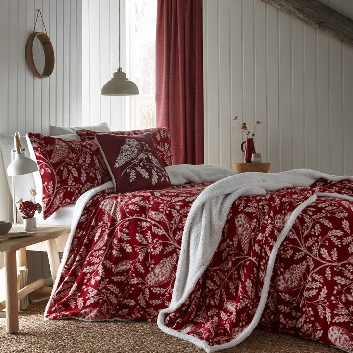 Woodland Owls Duvet Cover Set by Dreams & Drapes Lodge in Red - Duvet Cover Set - Dreams & Drapes Lodge