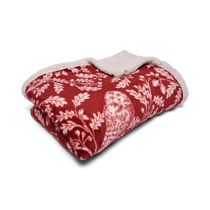 Woodland Owls Bedspread by Dreams & Drapes Lodge in Red 150cm x 200cm - Bedspread - Dreams & Drapes Lodge