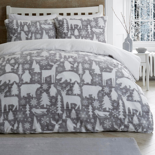 Arctic Animals Christmas Duvet Cover Set in Grey