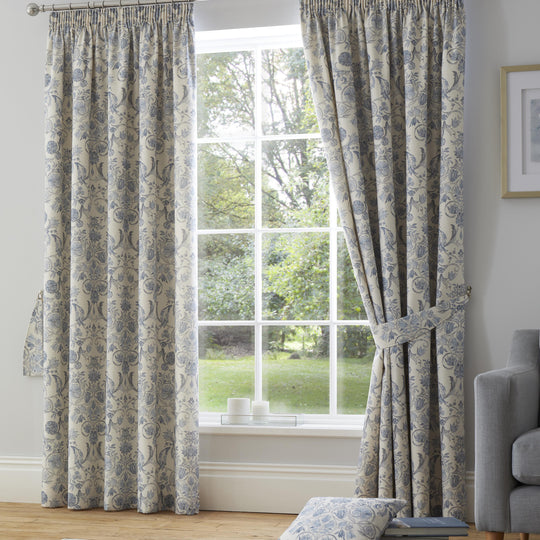 Averie Pencil Pleat Curtains in Blue