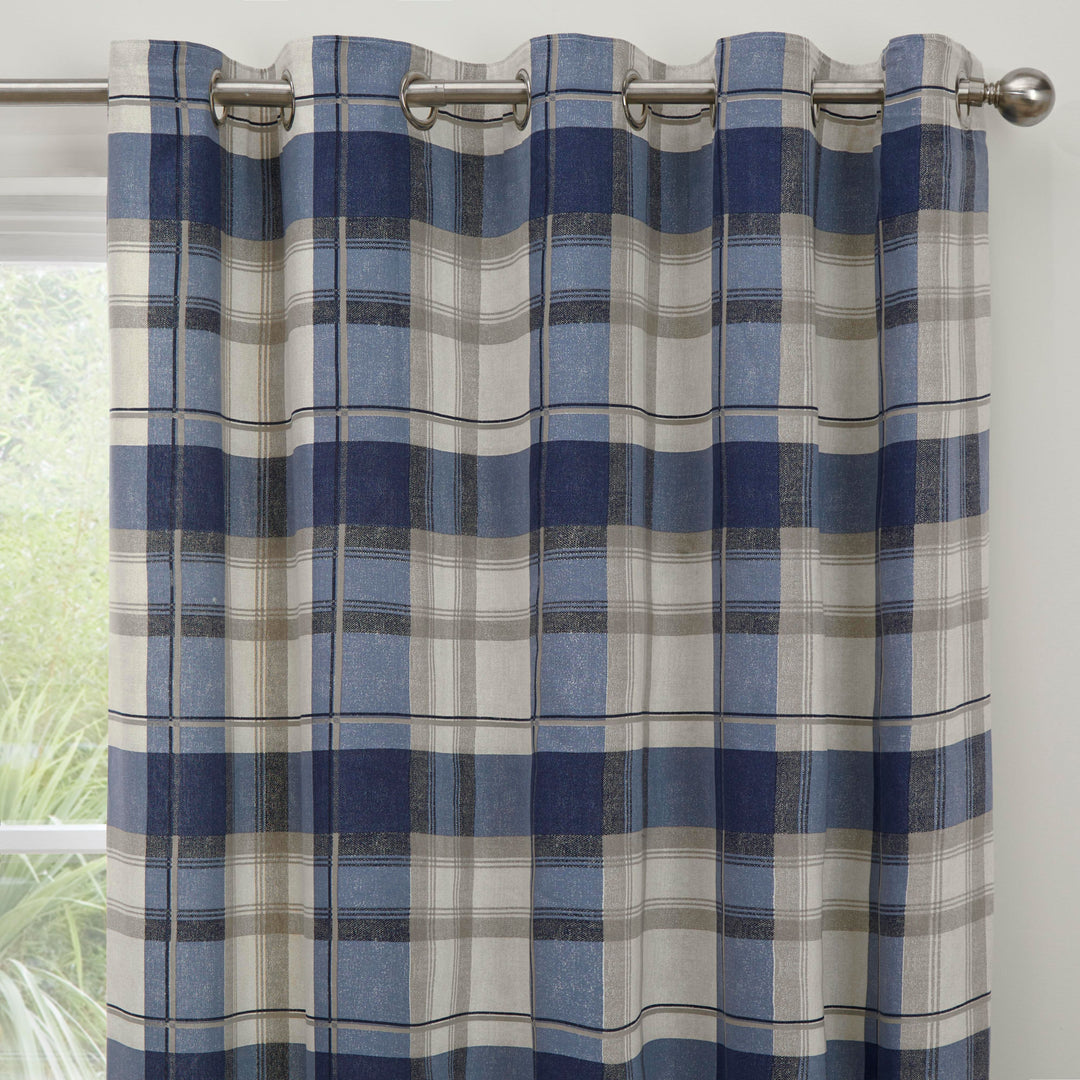 Balmoral Check Pair of Eyelet Curtains by Fusion in Navy – Ulster Weavers