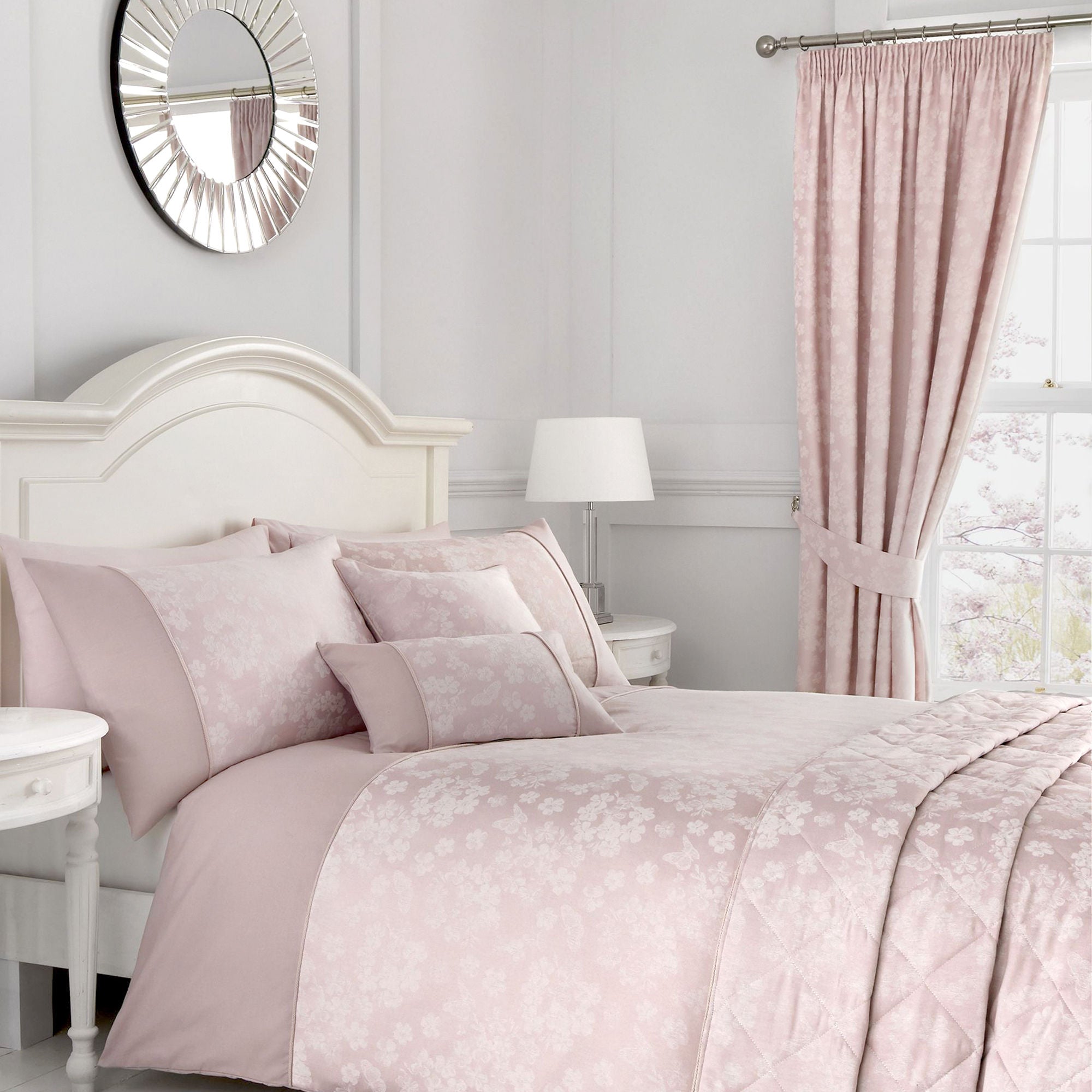 Blossom Pair of Pencil Pleat Curtains With Tie-Backs by Dreams & Drapes Woven in Blush - Pair of Pencil Pleat Curtains With Tie-Backs - Dreams & Drapes Woven