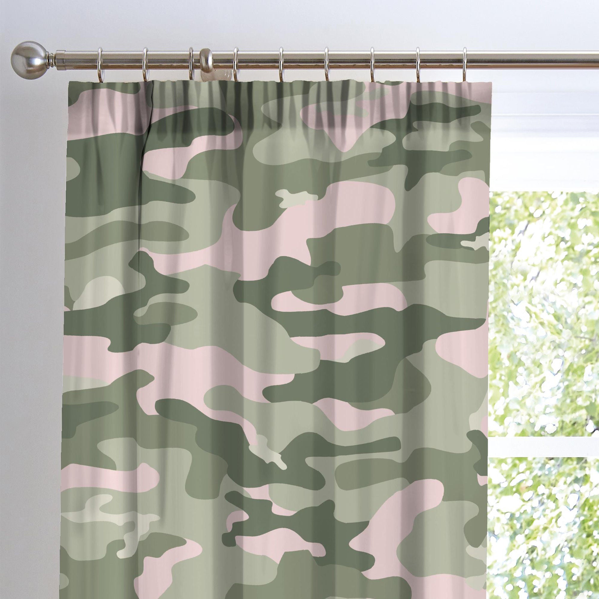 Camouflage Pair of Pencil Pleat Curtains by Bedlam in Pink - Pair of Pencil Pleat Curtains - Bedlam