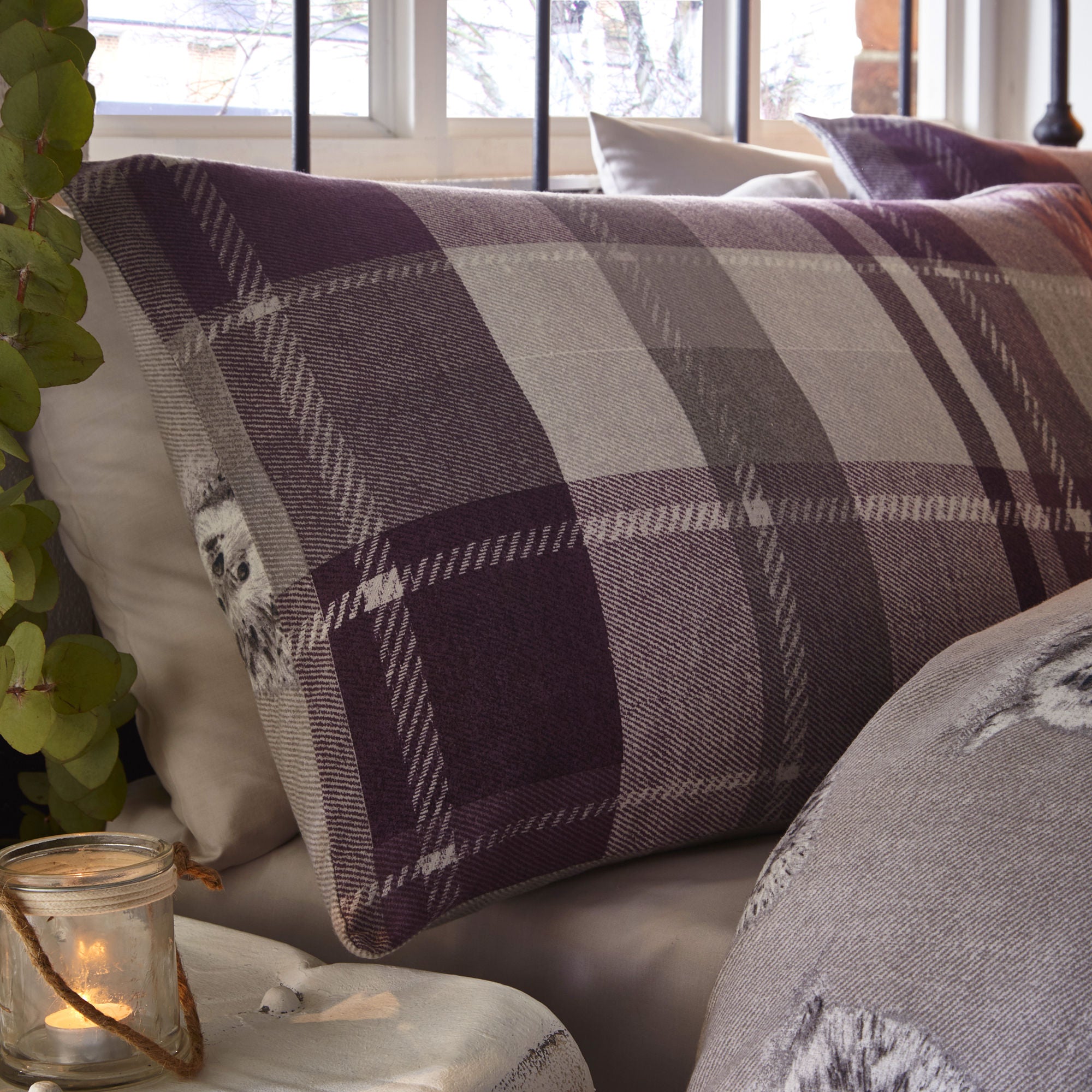 Colville Check Duvet Cover Set by Dreams & Drapes Lodge in Plum - Duvet Cover Set - Dreams & Drapes Lodge