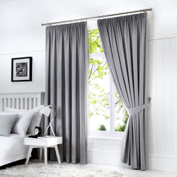 Dijon Pair of Pencil Pleat Curtains by Fusion in Silver - Pair of Pencil Pleat Curtains - Fusion
