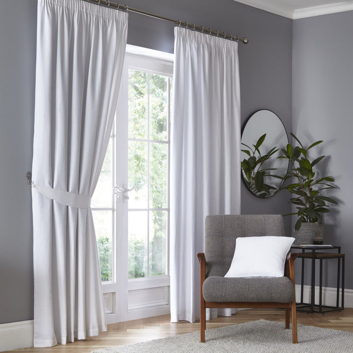 Dijon Pair of Pencil Pleat Curtains by Fusion in White - Pair of Pencil Pleat Curtains - Fusion