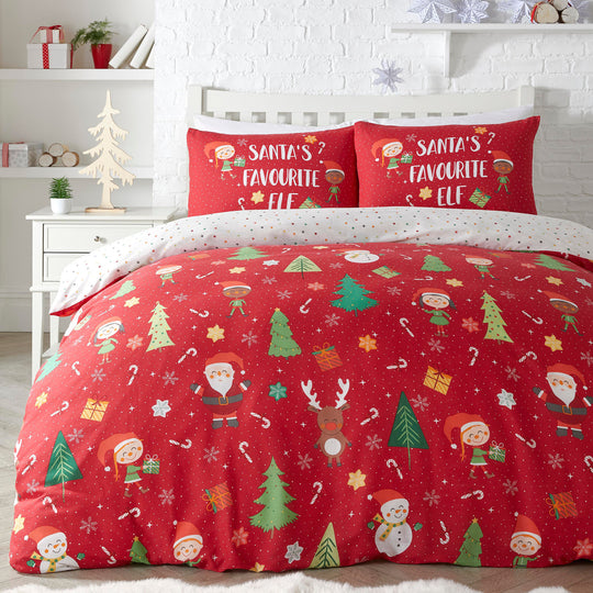 Elf & Santa Christmas Duvet Cover Set in Multicolour