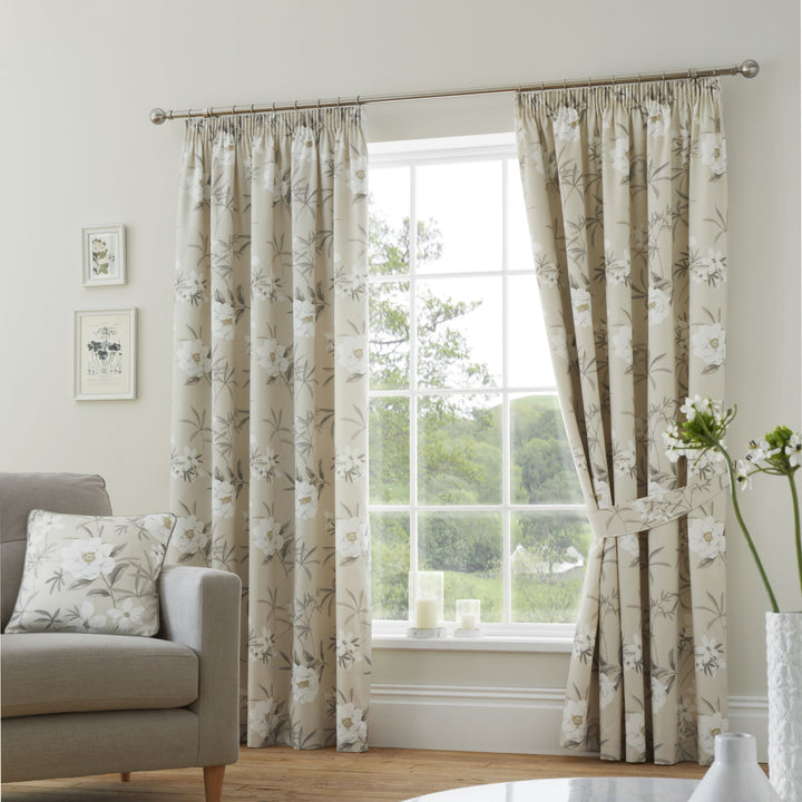 Eve Pair of Pencil Pleat Curtains With Tie-Backs by Dreams & Drapes Design in Natural - Pair of Pencil Pleat Curtains With Tie-Backs - Dreams & Drapes Design