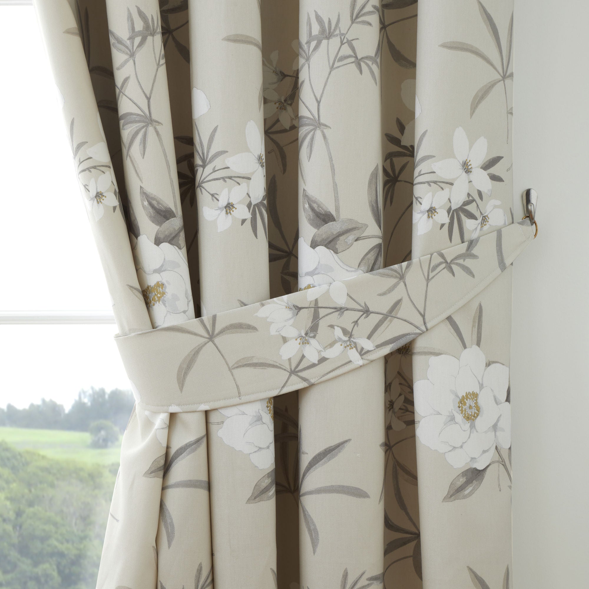 Eve Pair of Pencil Pleat Curtains With Tie-Backs by Dreams & Drapes Design in Natural - Pair of Pencil Pleat Curtains With Tie-Backs - Dreams & Drapes Design