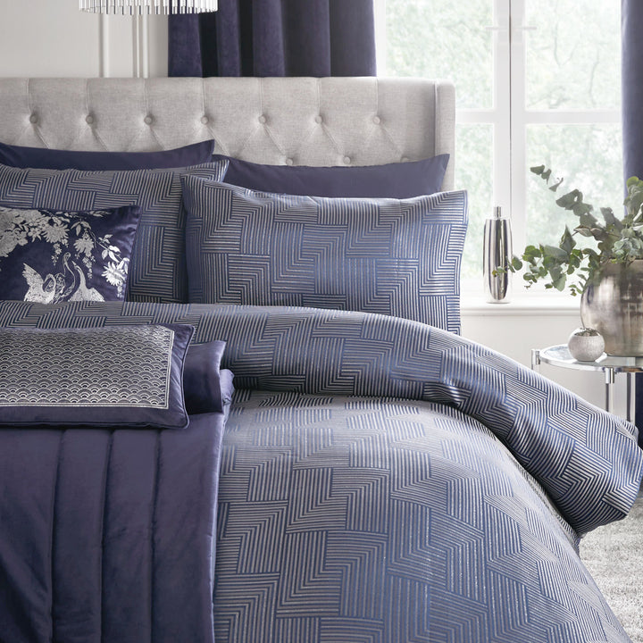 Palladio Duvet Cover Set by Laurence Llewelyn-Bowen in Navy - Duvet Cover Set - Laurence Llewelyn-Bowen