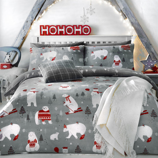 Polar Bears Christmas Duvet Cover Set in Silver