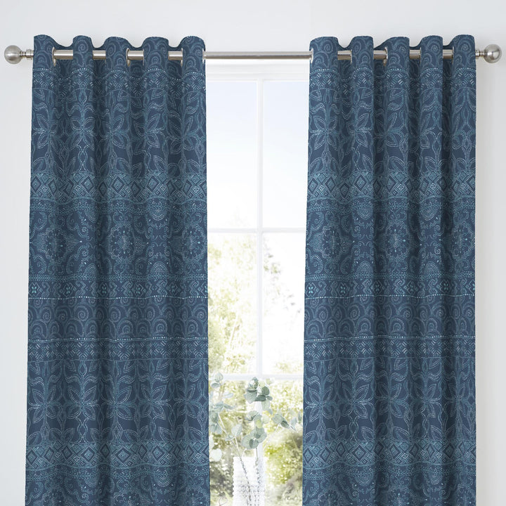Rohini Pair of Eyelet Curtains by Dreams & Drapes Design in Blue - Pair of Eyelet Curtains - Dreams & Drapes Design