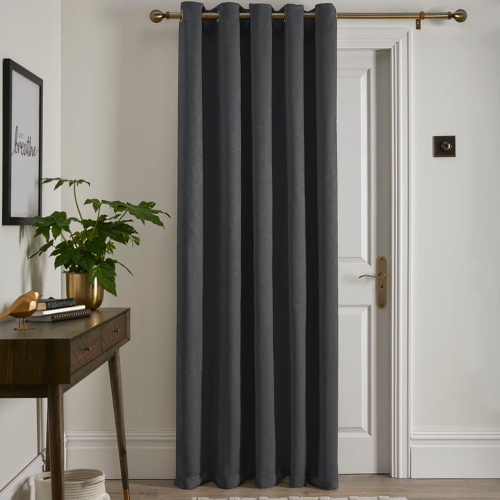 Strata Eyelet Single Panel Door Curtain by Fusion in Charcoal - Eyelet Single Panel Door Curtain - Fusion