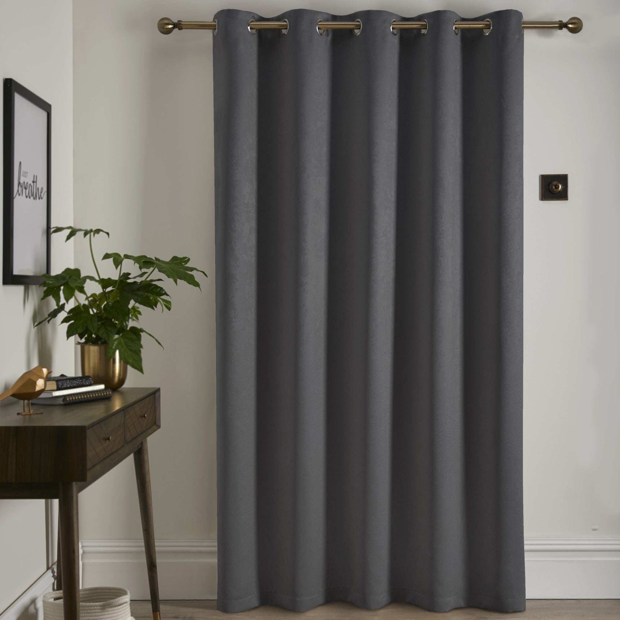 Strata Eyelet Single Panel Door Curtain by Fusion in Charcoal - Eyelet Single Panel Door Curtain - Fusion