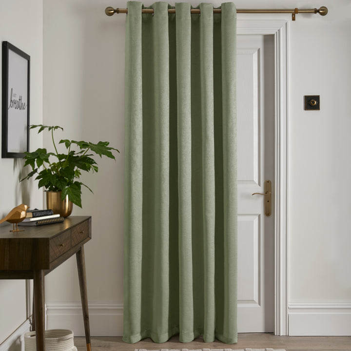 Strata Eyelet Single Panel Door Curtain by Fusion in Green - Eyelet Single Panel Door Curtain - Fusion