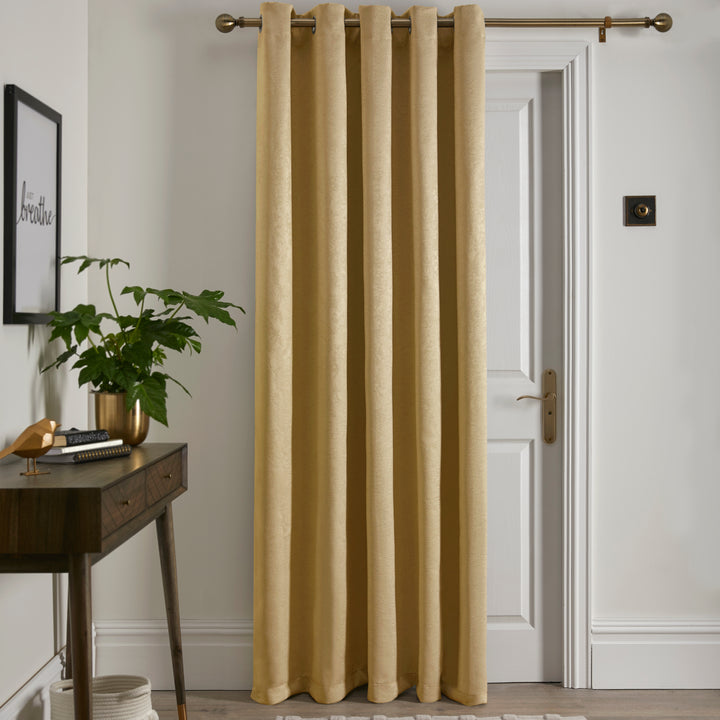 Strata Eyelet Single Panel Door Curtain by Fusion in Ochre - Eyelet Single Panel Door Curtain - Fusion