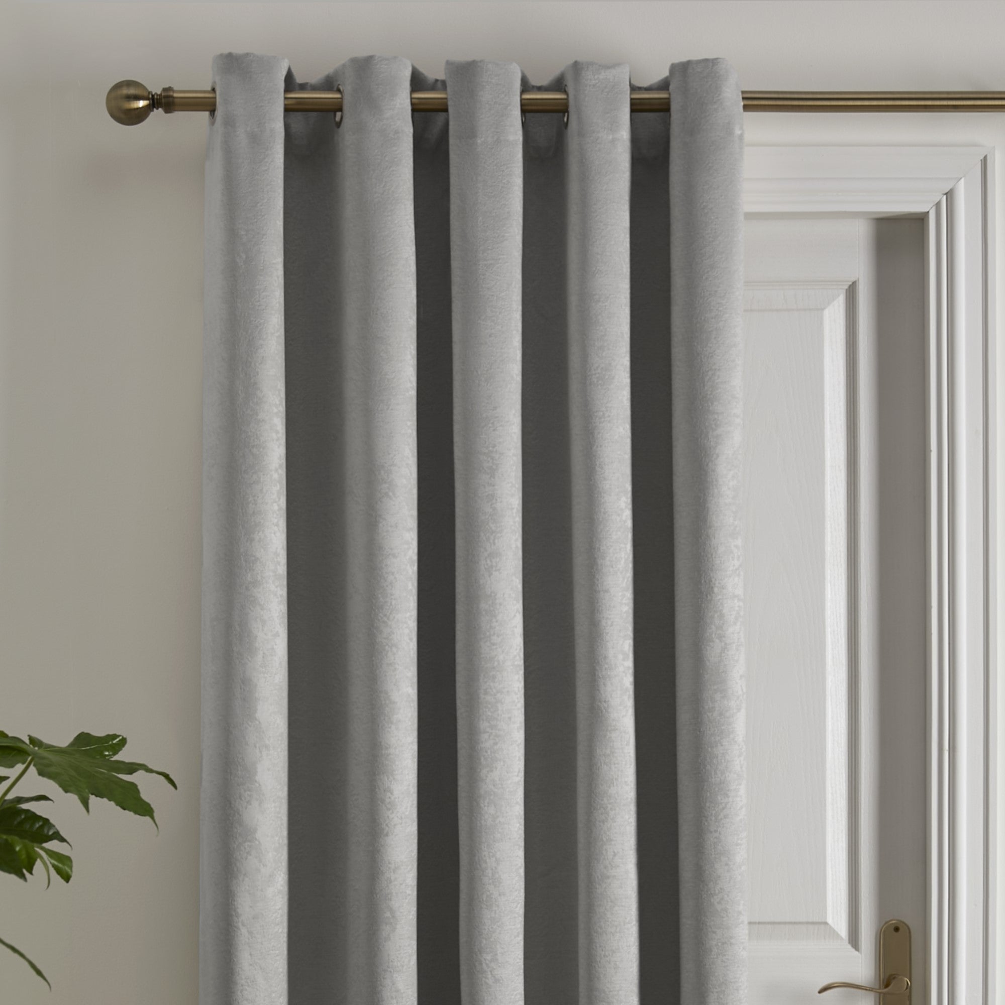Strata Eyelet Single Panel Door Curtain by Fusion in Silver - Eyelet Single Panel Door Curtain - Fusion