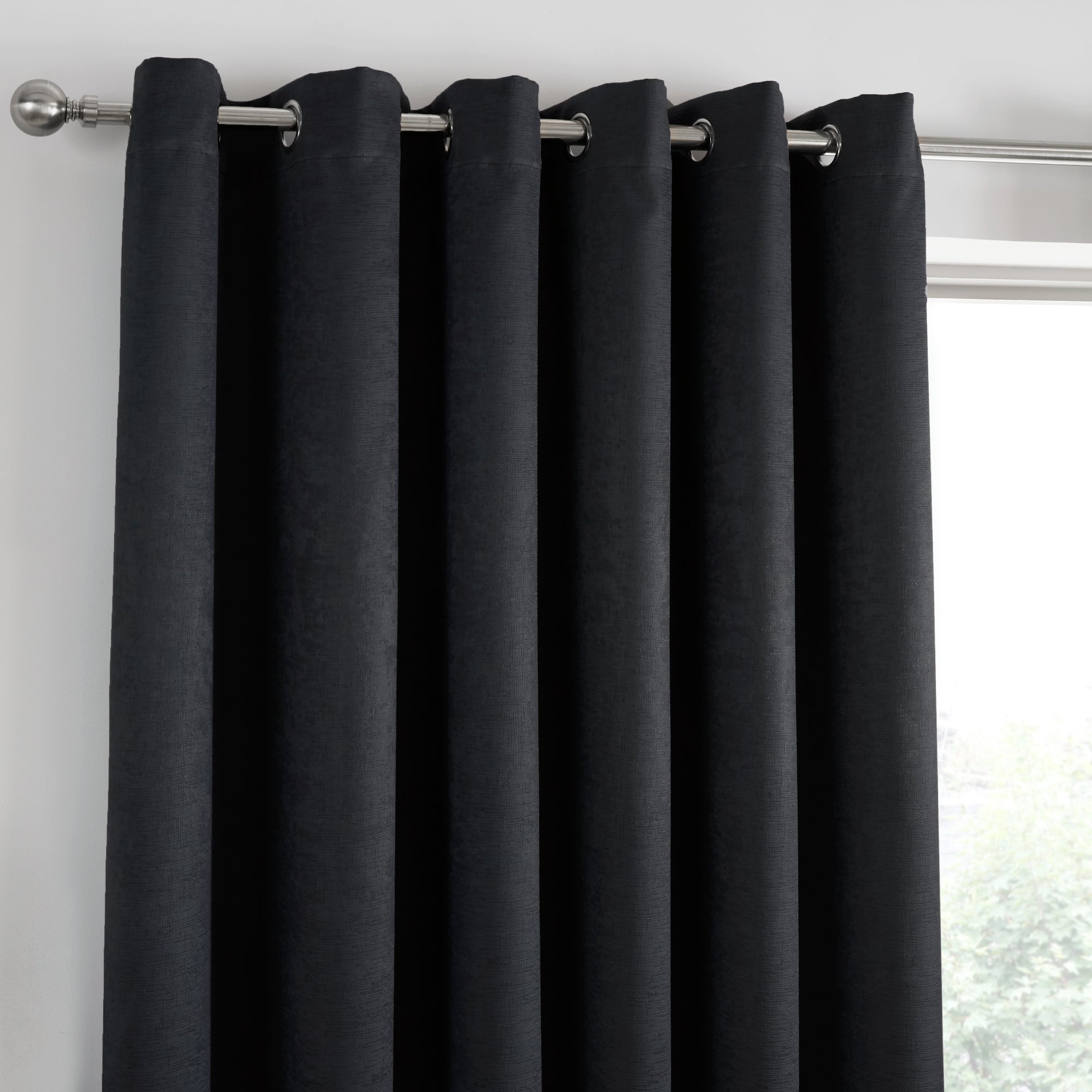 Strata Pair of Eyelet Curtains by Fusion in Black - Pair of Eyelet Curtains - Fusion
