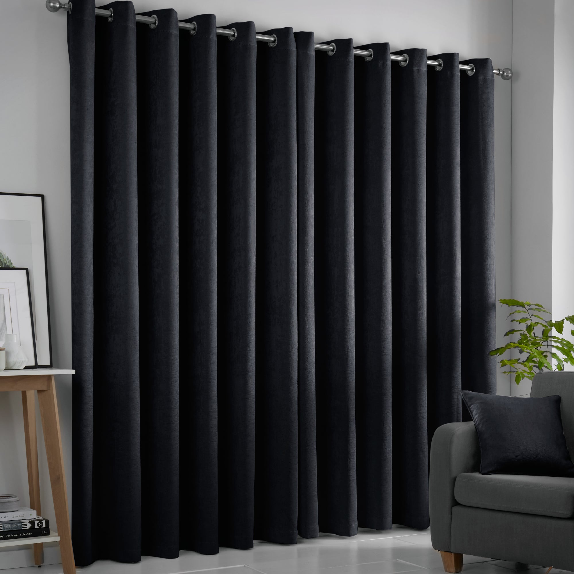 Strata Pair of Eyelet Curtains by Fusion in Black - Pair of Eyelet Curtains - Fusion