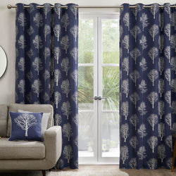 Woodland Trees Pair of Eyelet Curtains by Fusion in Navy