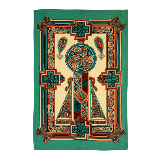 Celtic Panels Cotton Tea Towel in Green