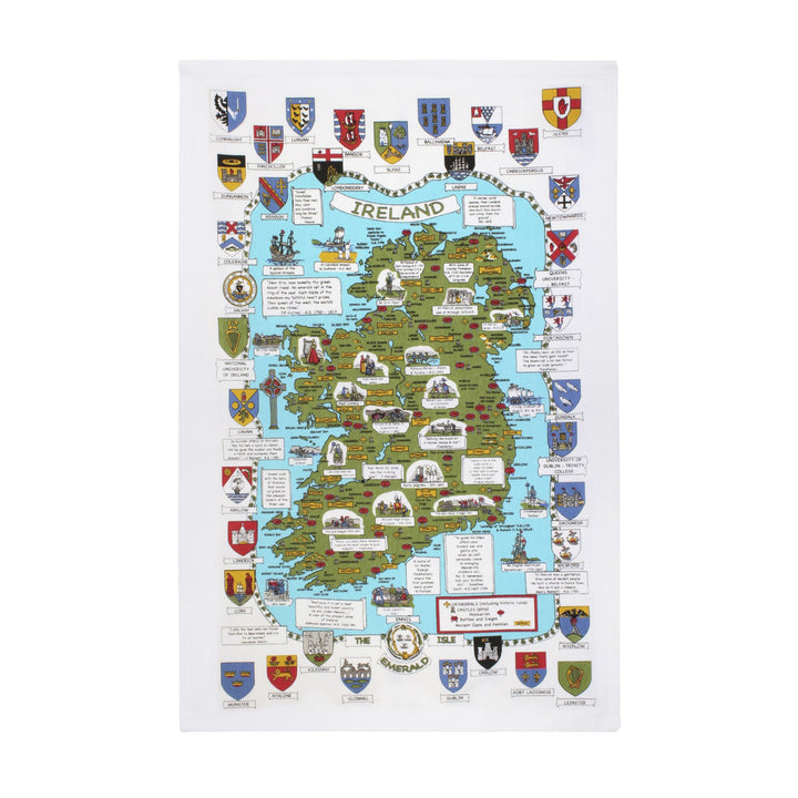 Ulster Weavers Cotton Tea Towel - Maps & Crests of Ireland (100% Cotton) - Tea Towel - Ulster Weavers