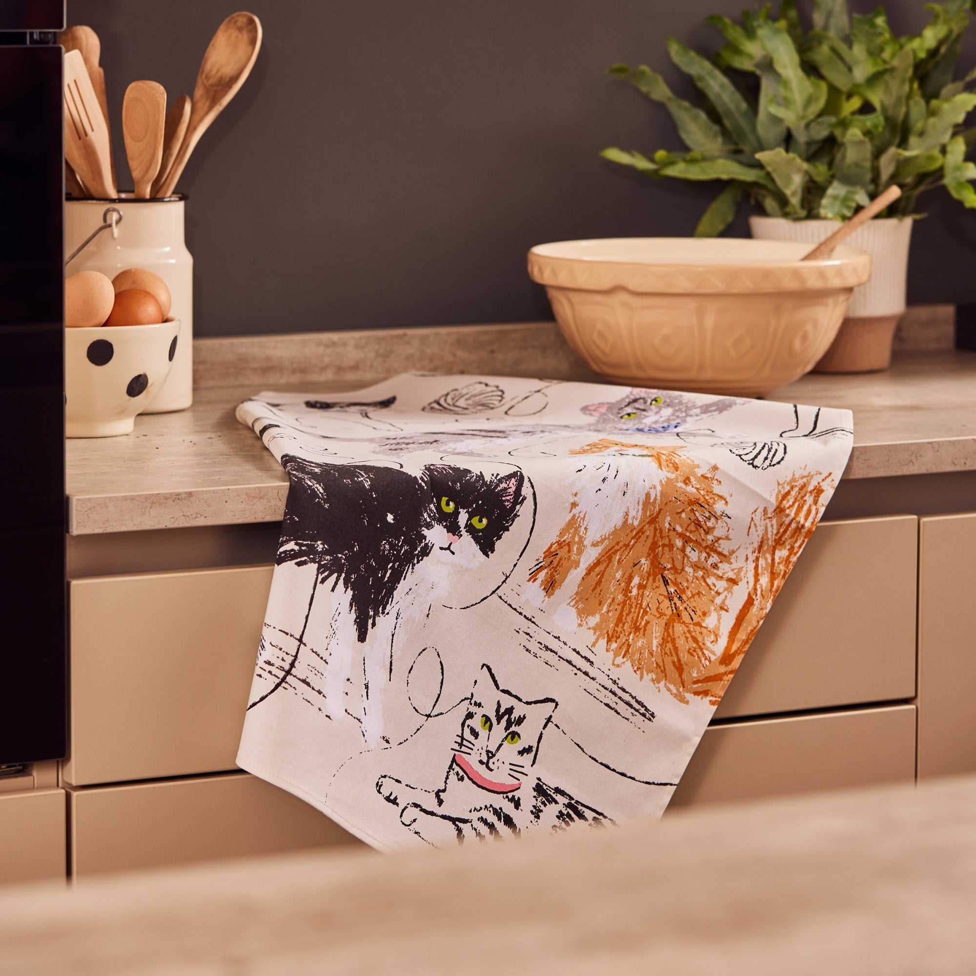 Ulster Weavers Feline Friends Tea Towel - Cotton One Size in Grey - Tea Towel - Ulster Weavers
