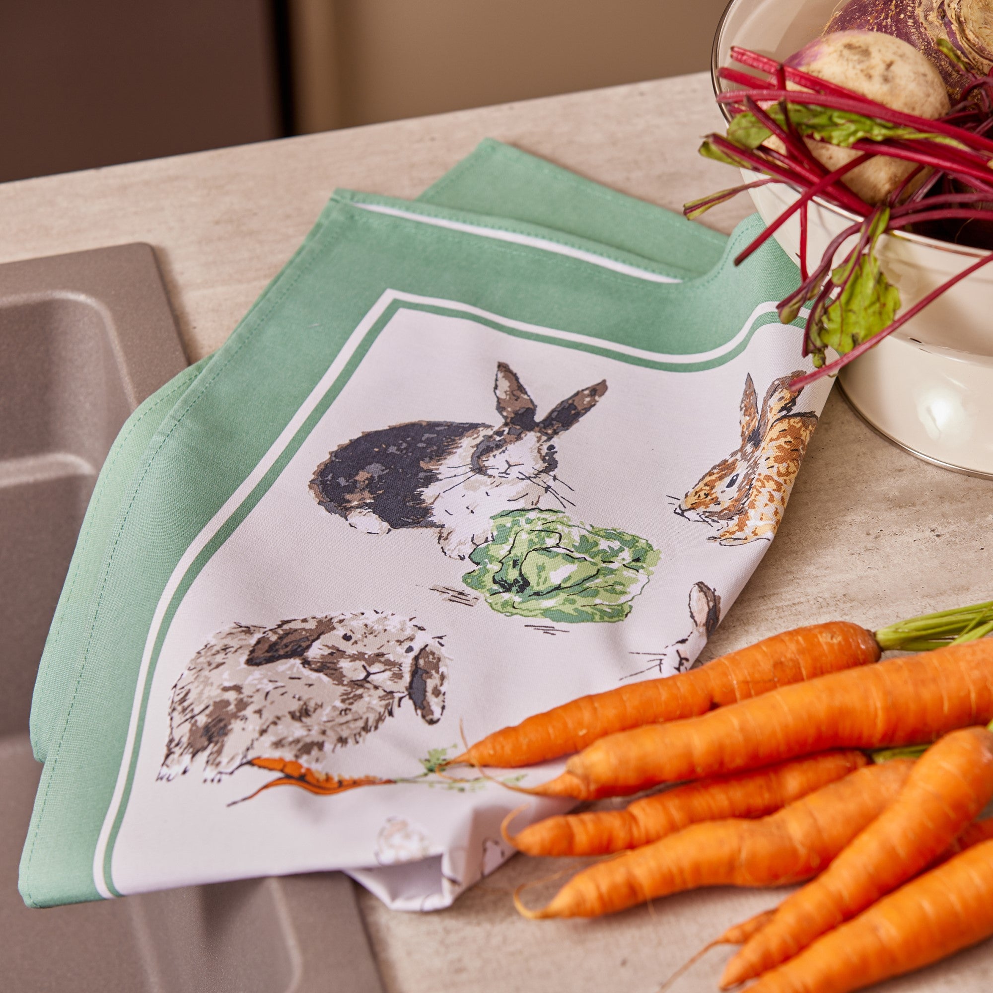 Ulster Weavers Rabbit Patch Tea Towel - Cotton One Size in Green - Tea Towel - Ulster Weavers