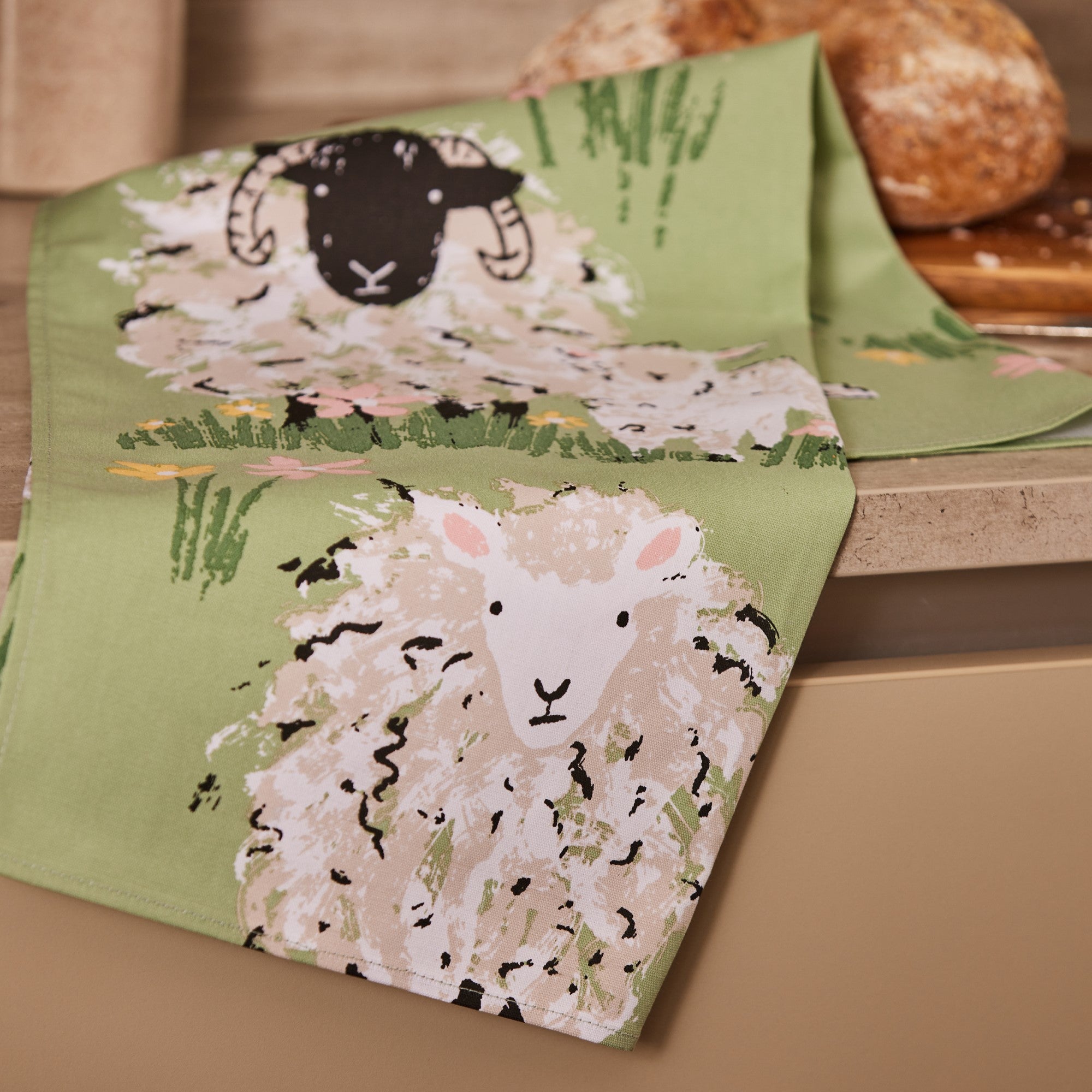 Ulster Weavers Woolly Sheep Tea Towel - Cotton One Size in Green - Tea Towel - Ulster Weavers