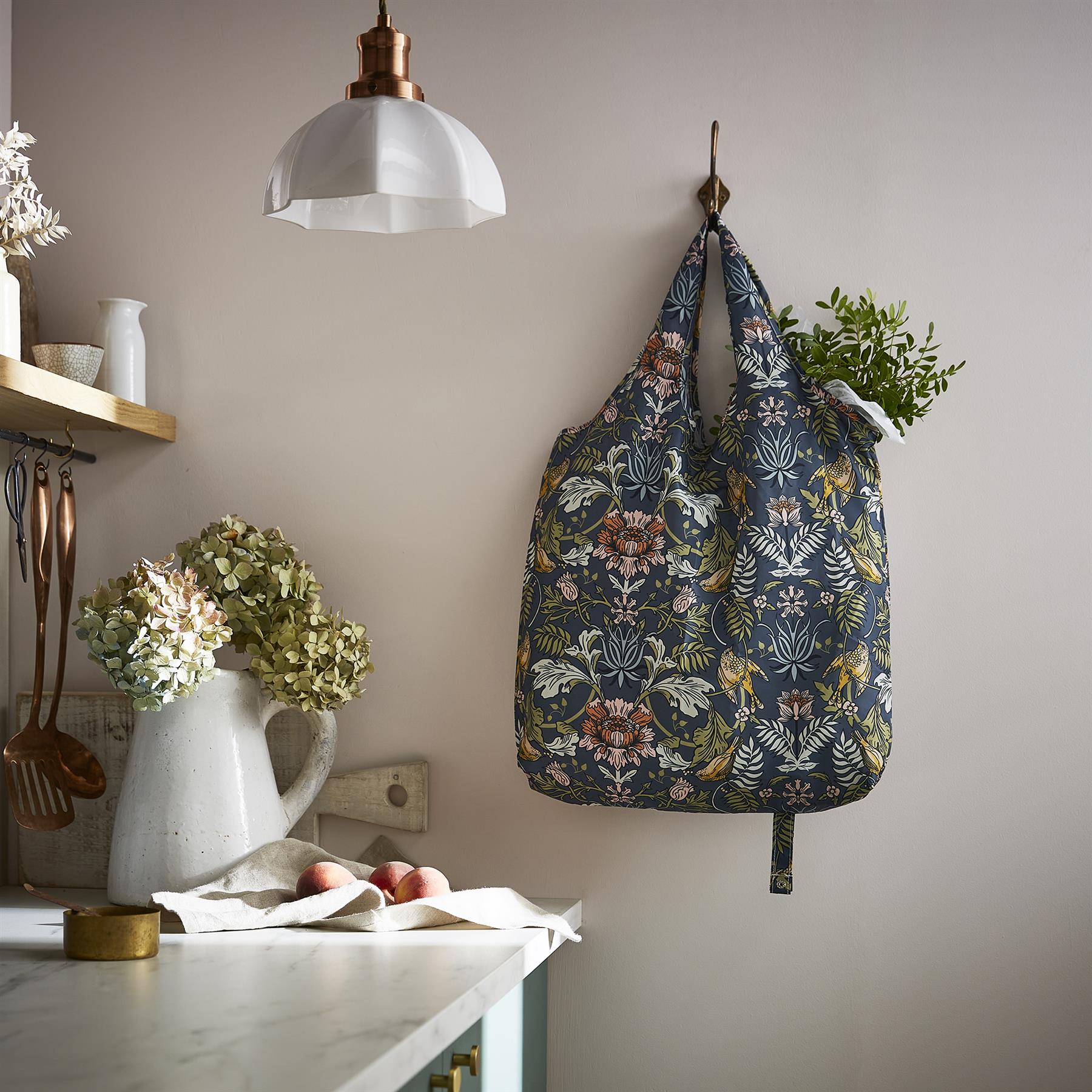 Ulster Weavers Finch & Flower Packable Bag One Size in Navy - Bag - Ulster Weavers