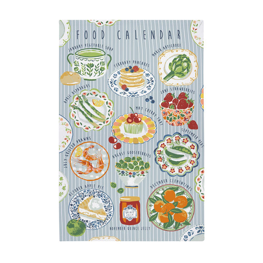 Food Calendar Cotton Tea Towel in Multicolour