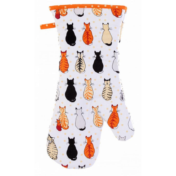 Ulster Weavers Gauntlet Single Oven Glove - Cats in Waiting (100% Cotton Outer; 100% Polyester wadding; CE marked, Orange) - Gauntlet Oven Glove - Ulster Weavers