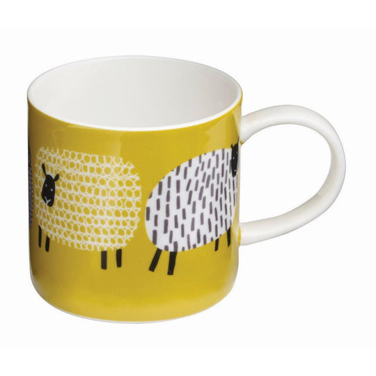 Dotty Sheep Bone China Mug in Yellow
