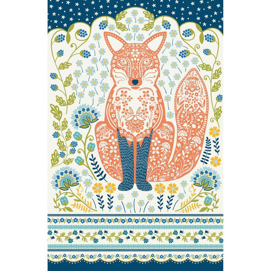 Woodland Fox Cotton Tea Towel in Green