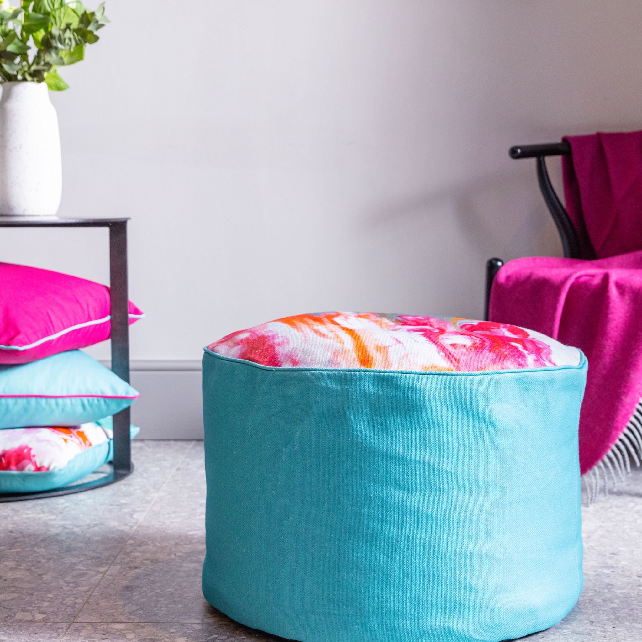 Ulster Weavers Cardinal Marble Pouffe Foot Stool (Linen Blend, Cerise Pink) -  - Ulster Weavers