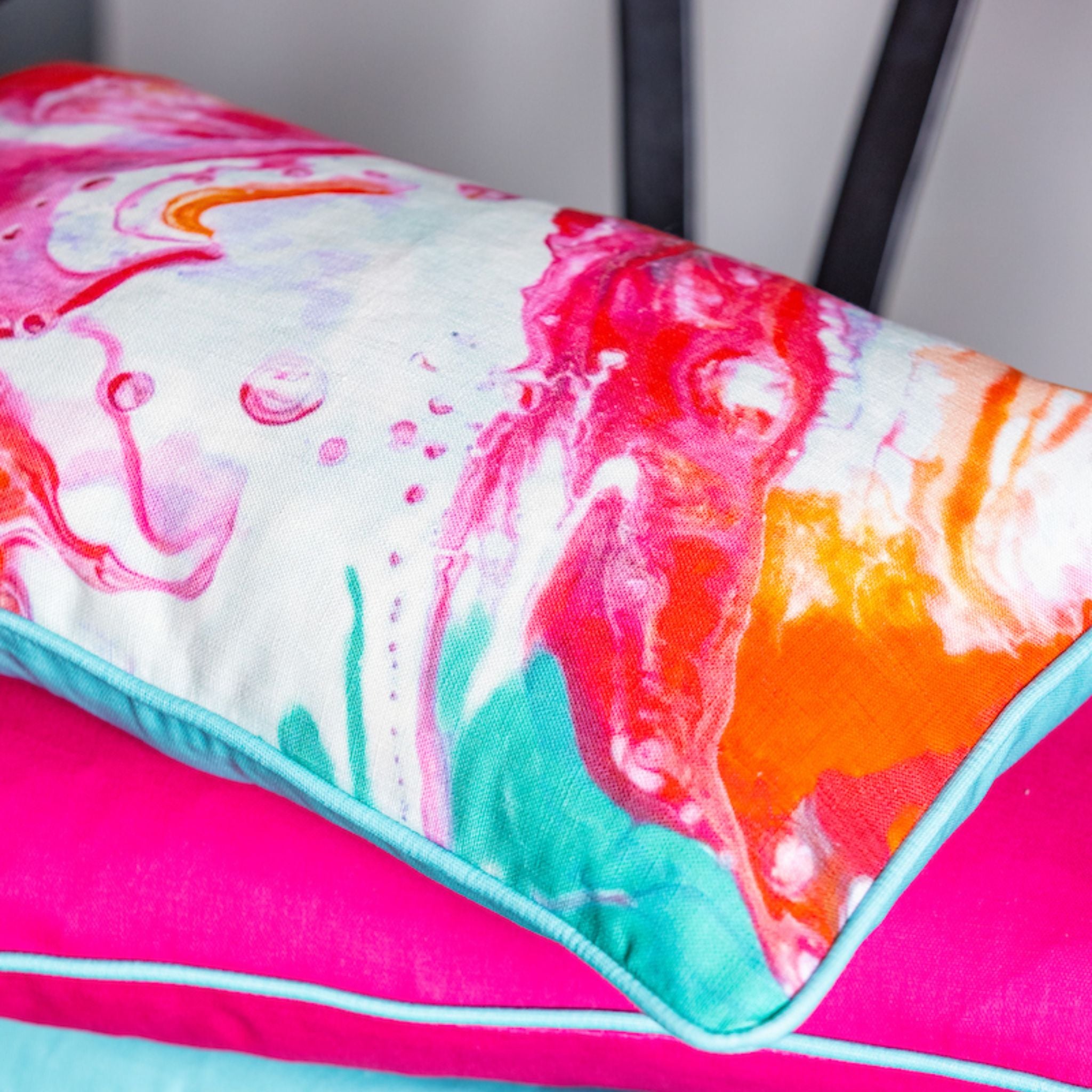 Ulster Weavers Plain Linen Cushion - Cardinal Marble (50cm x 30cm, Cerise Pink/Turquoise) -  - Ulster Weavers