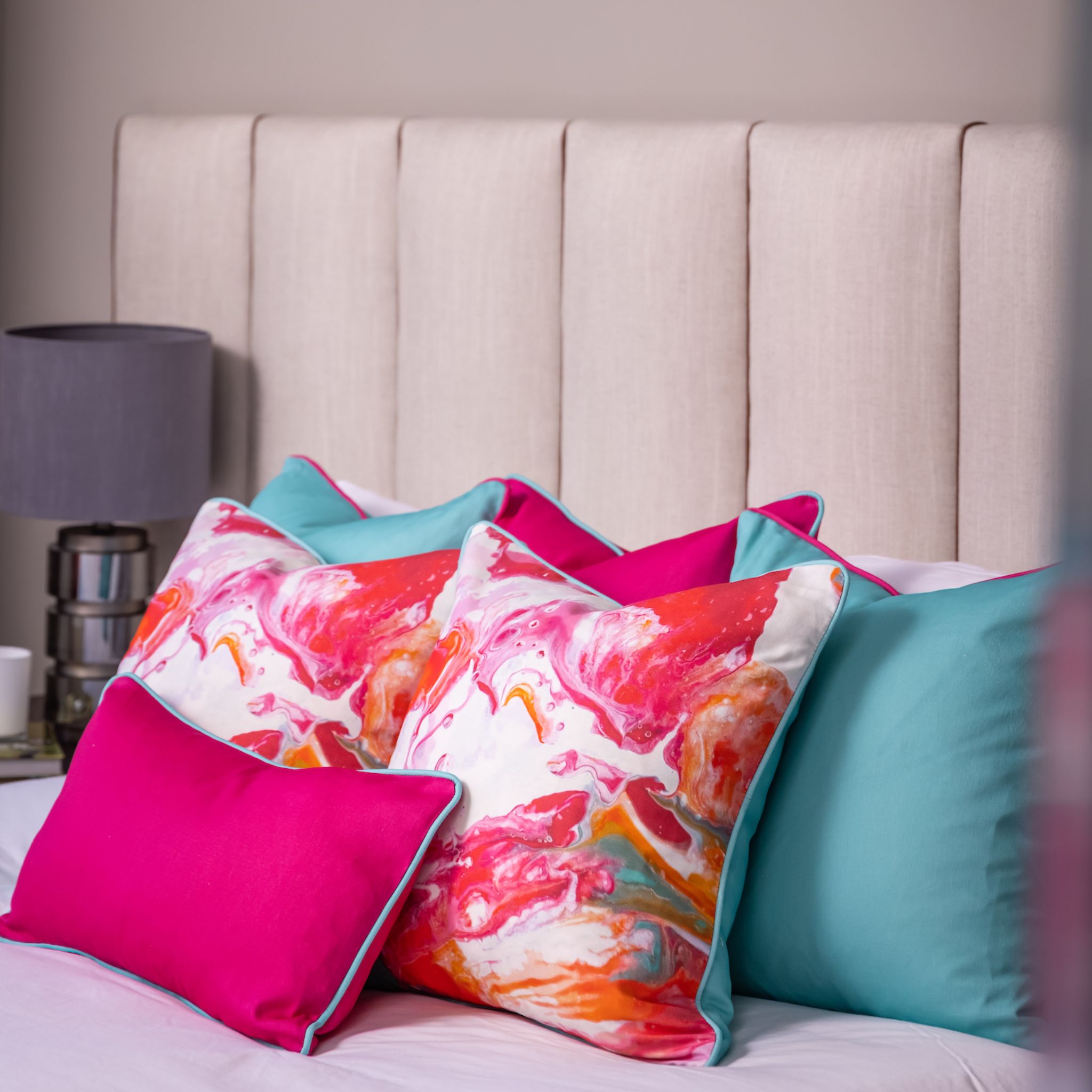 Ulster Weavers Plain Linen Cushion - Cardinal Marble (50cm x 30cm, Cerise Pink/Turquoise) -  - Ulster Weavers