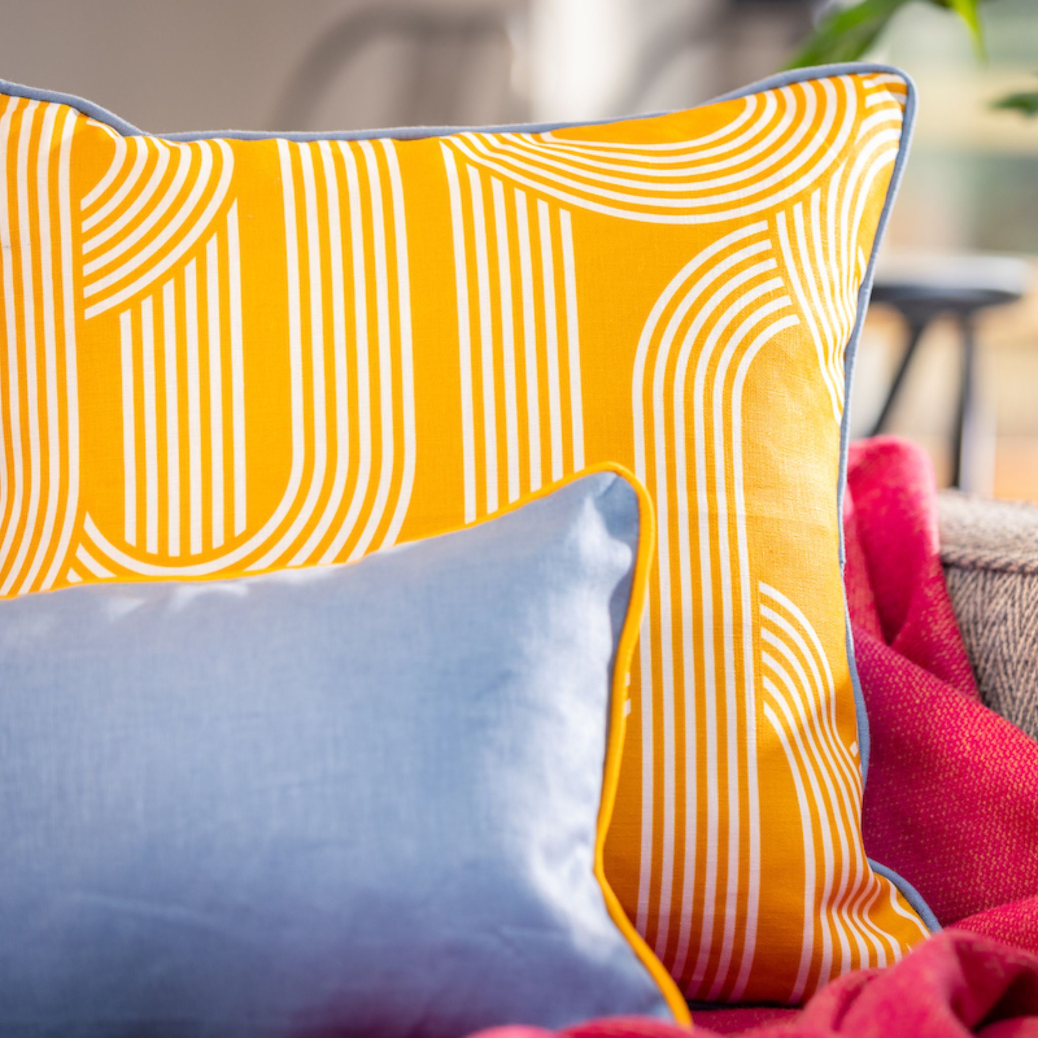 Ulster Weavers Plain Linen Cushion - Limelight (50cm x 30cm, Iris Blue/Ochre Yellow) -  - Ulster Weavers