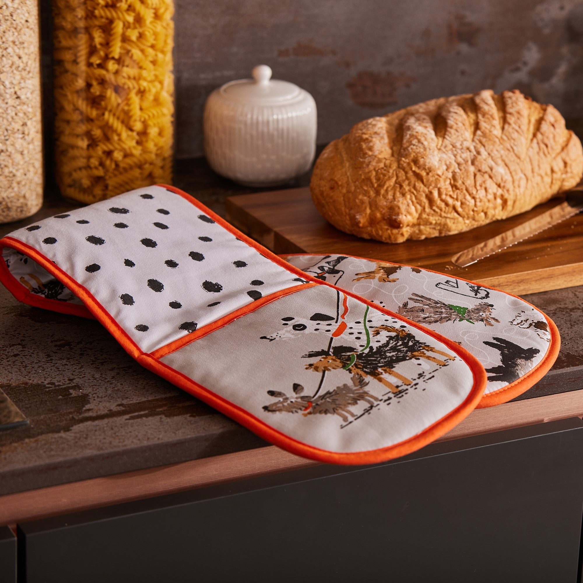 Ulster Weavers Dog Days Double Oven Glove One Size in Grey - Double Oven Glove - Ulster Weavers