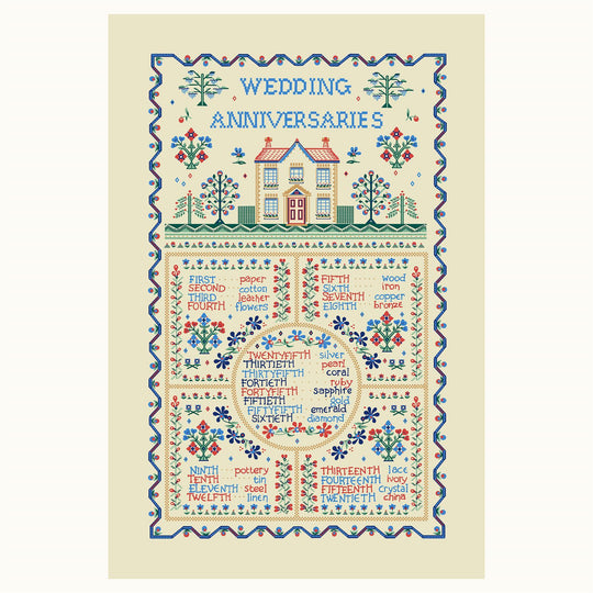 Wedding Sampler Cotton Tea Towel in Yellow