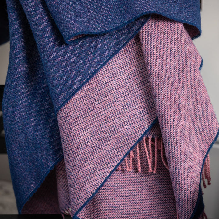 Ulster Weavers Merino Wool Throw - Navy Blue/Soft Pink (145cmx175cm) -  - Ulster Weavers